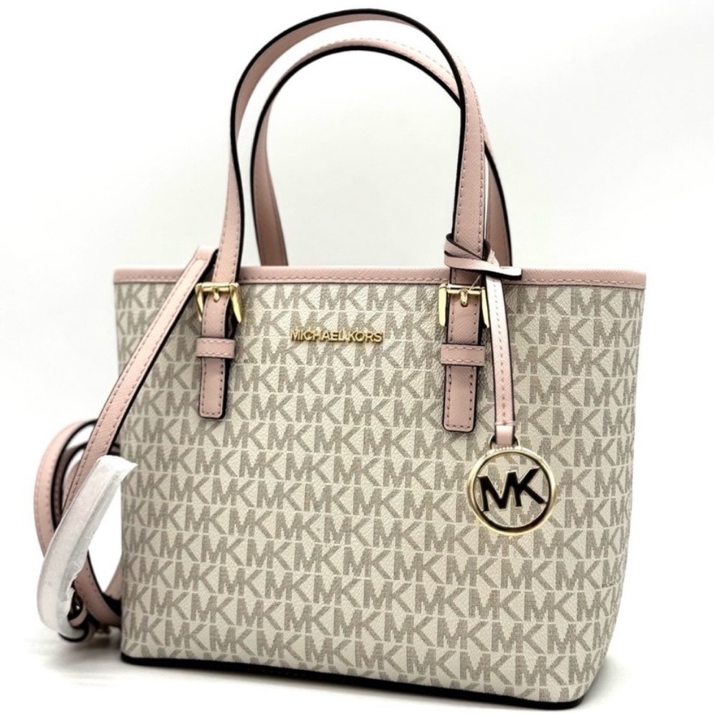 Michael Kors Jet Set Travel Extra-Small Logo Top-Zip Tote Bag Powder Blush Multi